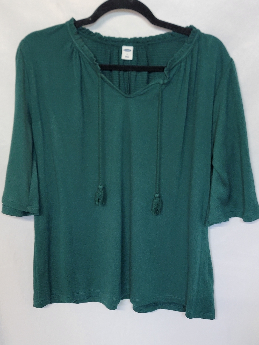 Old Navy Bell Sleeve Crickle Jersey Knit Top With Tassel Tie Neck